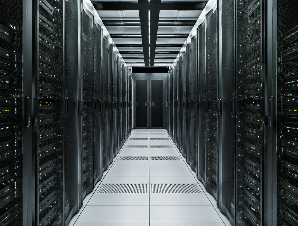 Rows of server racks in a data centre